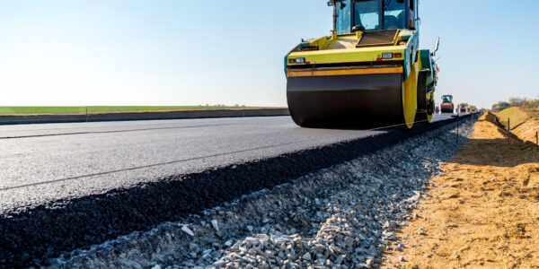 New road construction Road rollers building the new asphalt road