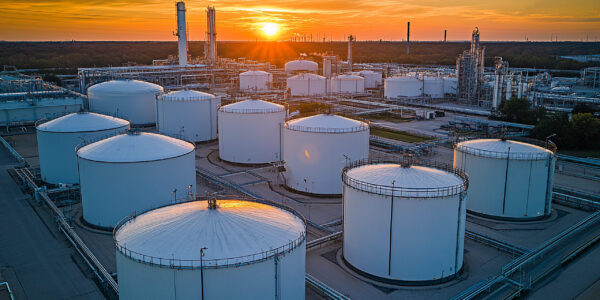 Oil storage tanks at sunset in an industrial area Oil storage tanks at sunset in an industrial area